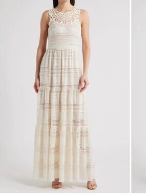 NWT Eliza J Cream Crochet-Detail Maxi Dress